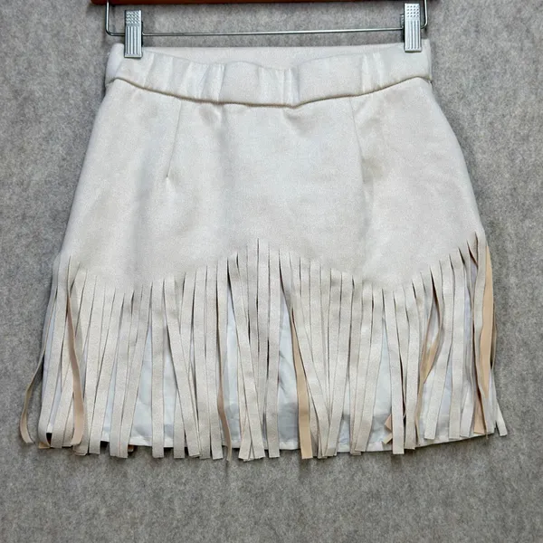 Western Boho Fringed Studded Mini Skirt Women S Beige Festival Costume SHEIN - Image 2