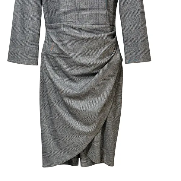 Zara Basic Grey Glen Plaid Draped Tulip Sheath Dress 3/4 Sleeve Size M - Image 5