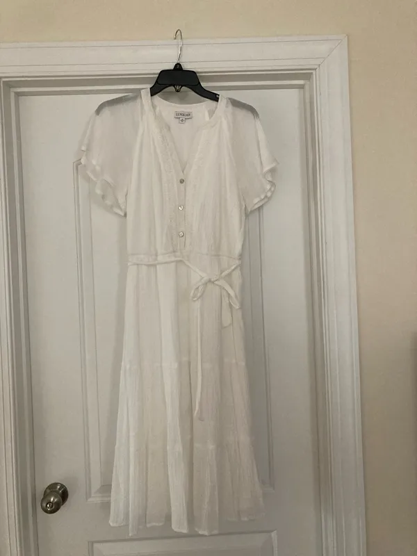 Luxology White Button-Front Midi Dress with Flutter Sleeves - Image 4