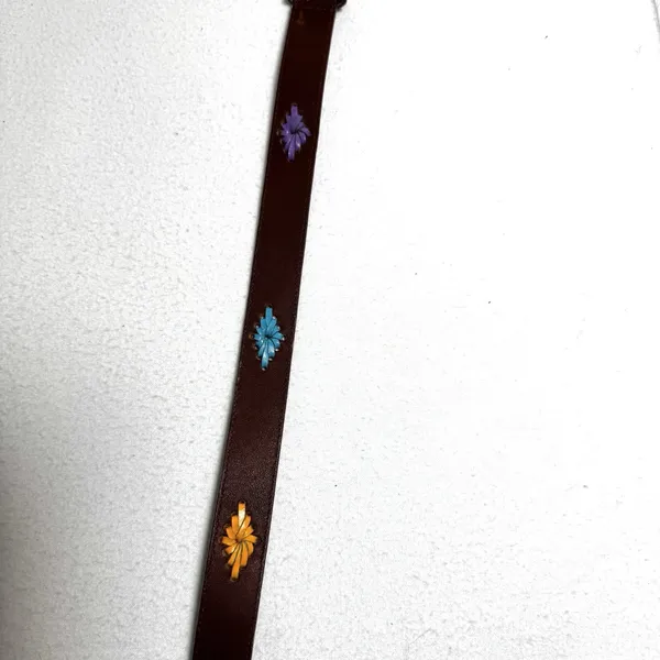 Vintage Genuine English Bridle Bonded Leather Belt Brown Floral Cutout Size‎ M - Image 3