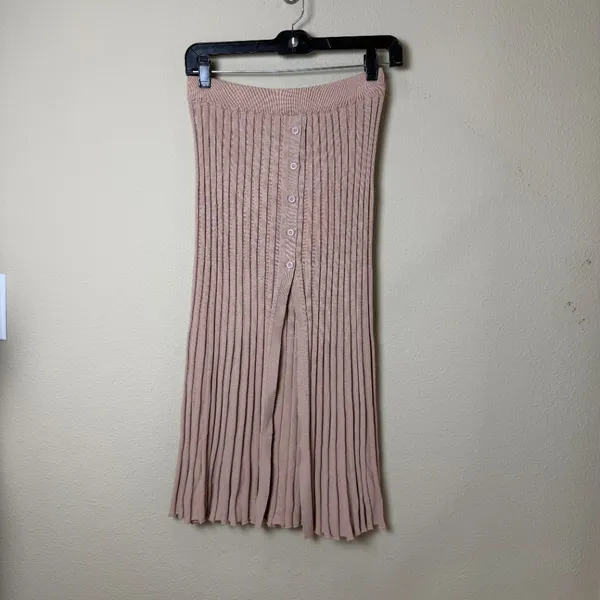 CIDER Neutral Nude Cream Midi Long Pleated Skirt New with Tags Size Small - Image 2