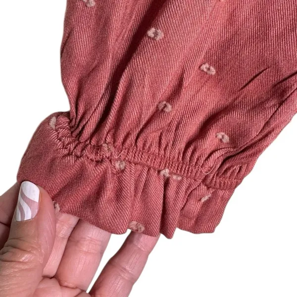 Anthropologie Rust Swiss Dot Tiered Mini Dress Long Sleeve Babydoll M - Image 6