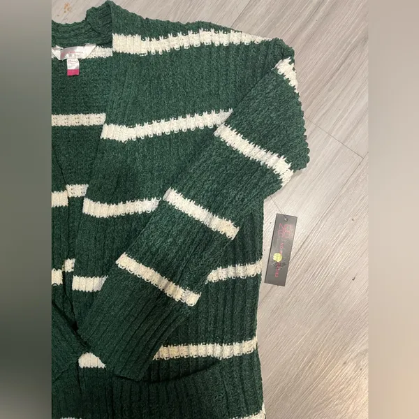 No Boundaries Forest Green and White Striped‎ Cardigan - Image 3
