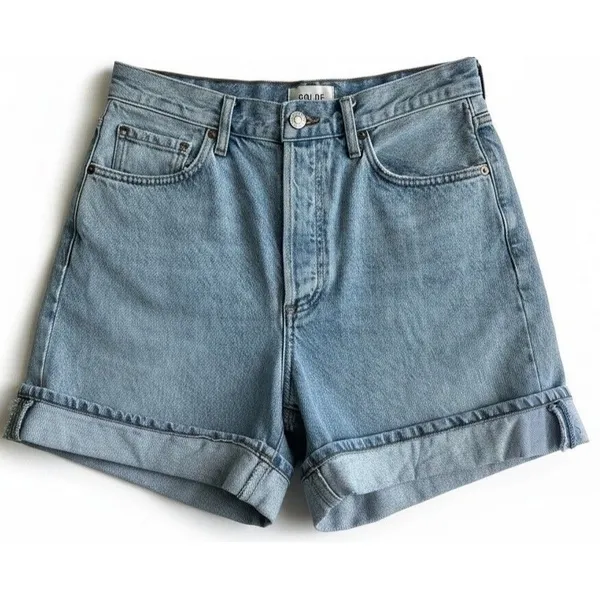 Agolde Dame high-waisted denim shorts Sz 26 Turn On Hem Cotton Preppy - Image 2