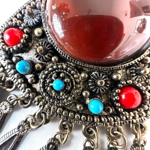Ethnic wood beaded large pendant necklace - Image 9