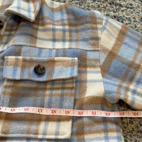 LELIS‎ Women's Light Blue Plaid Oversized Shacket, Small - Image 10