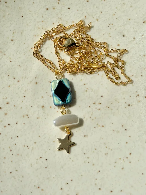 Handmade boho unique whimsy quality gold tone stainless steel necklace🖤 - Image 5