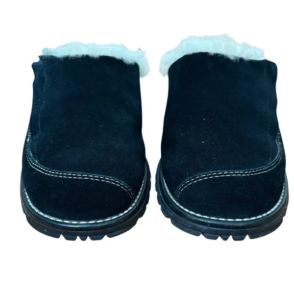 UGG Australia 5457‎ Black Suede Sheepskin Lined Clog Mule Shoes Women Size 7 - Image 2