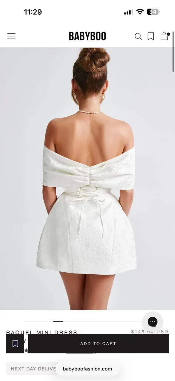 Babyboo XL White mini dress with shoulder bow, and zip/tie back #minidress #bowdetail - Image 2