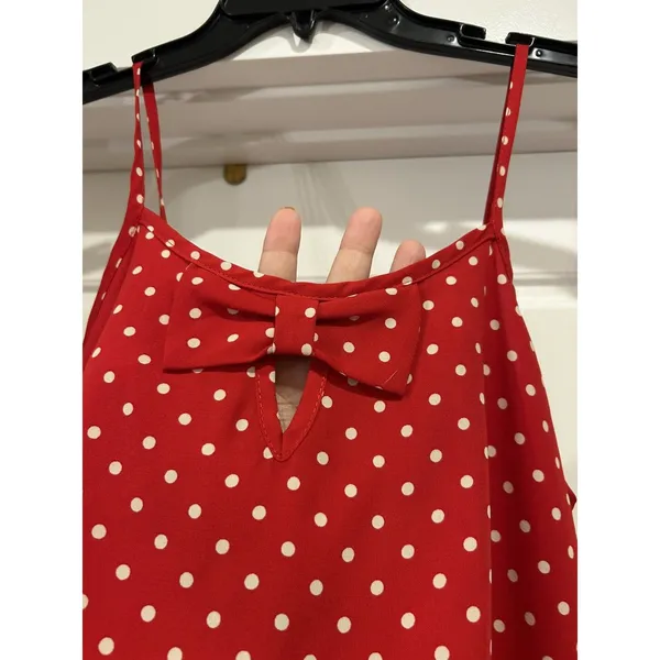 Red & White Polka Dot Spaghetti Strap Cami size Large Game Day Holiday Flirty - Image 2