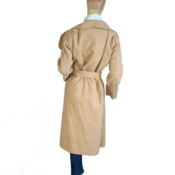 Parisian Camel Color Faux Wool Waterfall Shawl Open-Front Trench Jacket (M) - Image 5