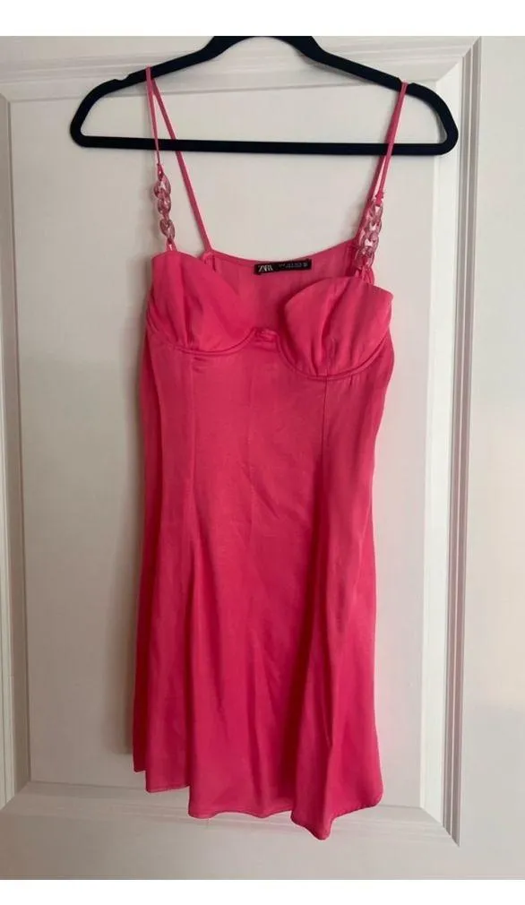 Zara Pink Satin Mini Slip Dress Size Small - Image 7