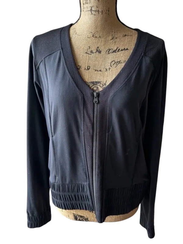 Lucy Black Supplex Nylon Blend Stretch Mesh Zip Front Jacket Size L - Image 9