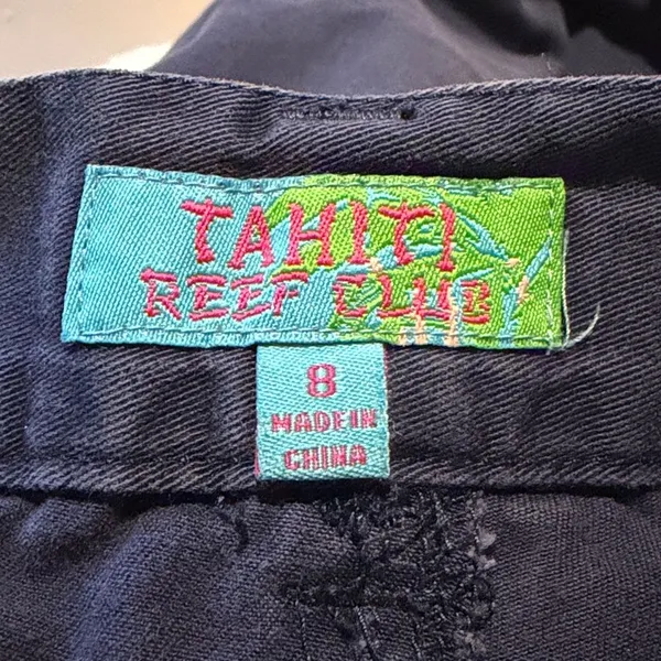Tahiti Reef Club Martini Glass Embroidered Wide Leg Capri Pants Blue Size 8 - Image 3