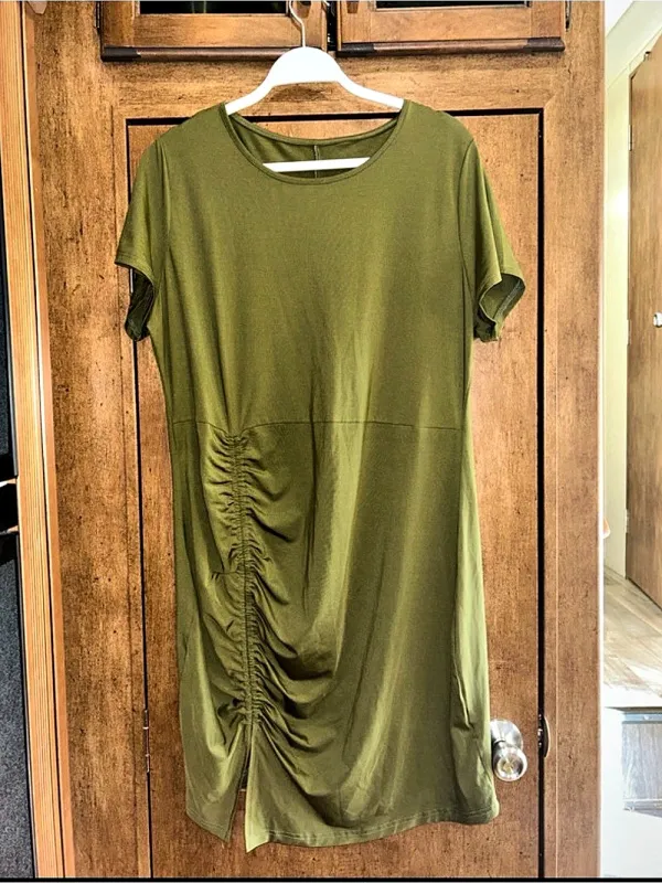 SHEIN Curve Short Sleeve Dress With Drawstring Waist, High Slit Hem Ruched 2X - Image 3