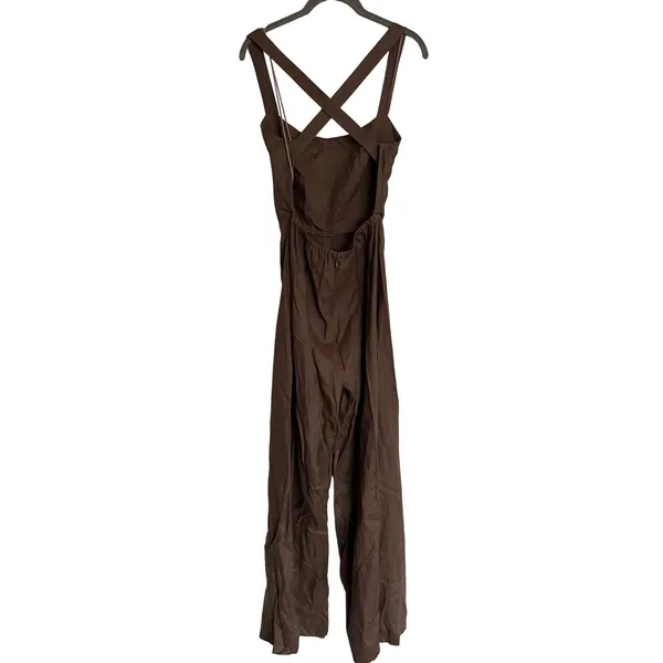 NEW Reformation Autumn Linen Jumpsuit Size 4‎ Mushroom Brown Wide Leg One Piece - Image 6