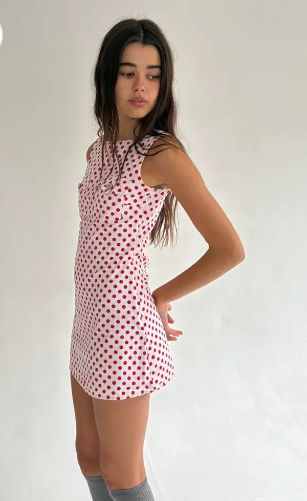 Red Polka Dot Mini Dress many many clothes Size L - Image 2