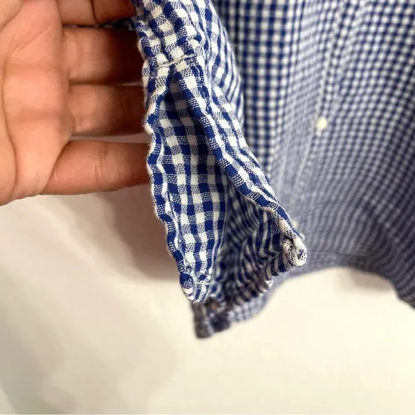 Old Navy Womens Shirt Blouse Blue White Gingham Plaid Boxy Button Up Size XL - Image 7