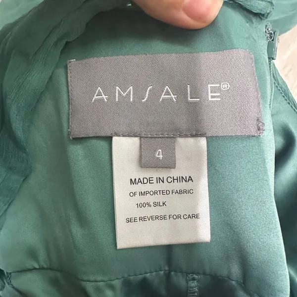 Amsale cocktail dress silk‎ chiffon formal green sexy romantic 4 one shoulder - Image 3