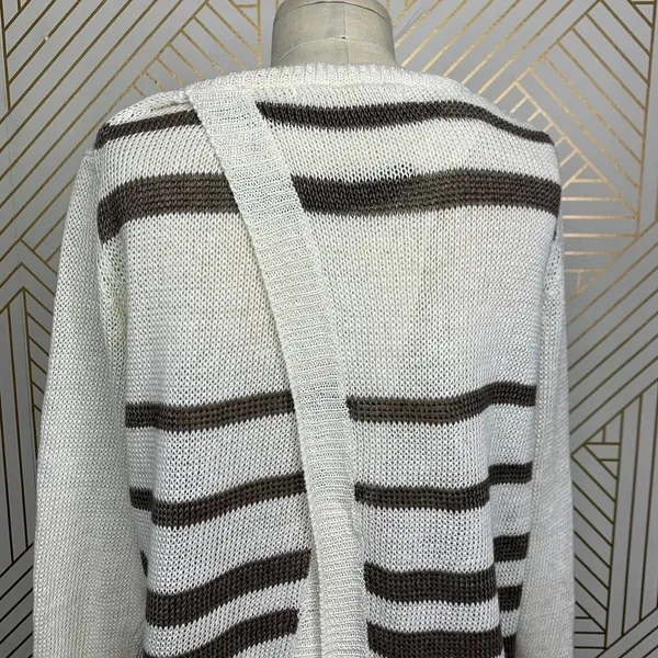 360 Sweater Jagger Sweater Stripe Crossback Knit‎ Linen White Brown Size Medium - Image 8