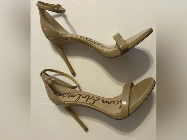 Sam Edelman Beige Patent Ankle-Strap Heels - Image 2