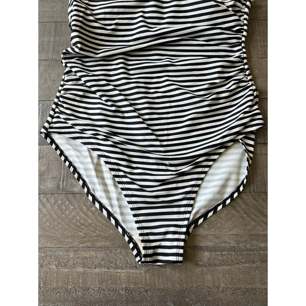 MERONA‎ Black White Striped One Piece Swimsuit Adjustable Straps Size Large - Image 3