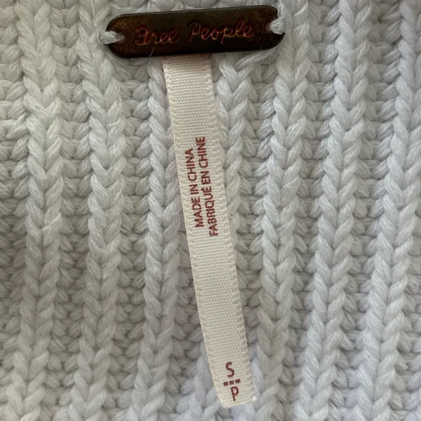 Free People White Cropped Sweater Size Small Ribbed Knit Mock Neck Balloon Sleeve - Image 3