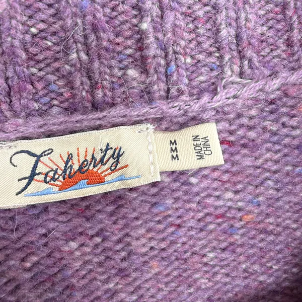 Faherty Sweater Womens Medium Purple Merino Wool Alpaca Puff Shoulder Knit Top - Image 3