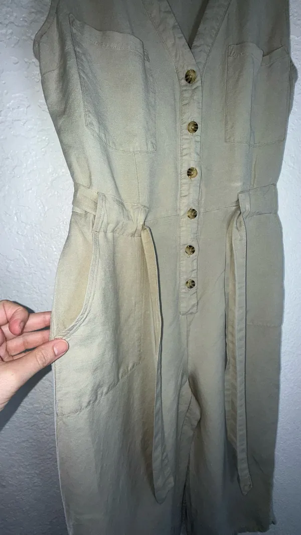 A New Day Linen Blend Sleeveless Jumpsuit - Tan/Oatmeal - Size Small - Image 5
