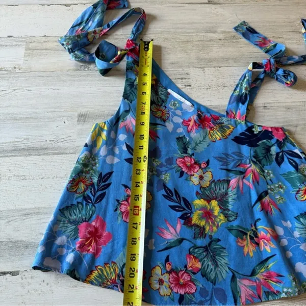 Zara Floral Assymetric Summer Lightweight Lined Sleeveless Top‎ Blouse Blue XS - Image 8