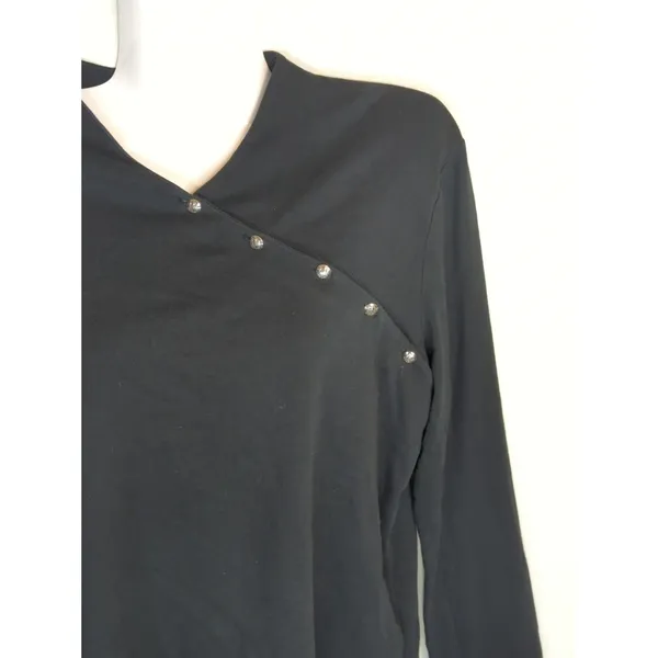 Lauren Ralph Lauren Black V-Neck Button Down Women's‎ Large Modest Preppy - Image 2