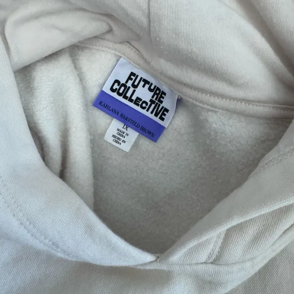Future Collective One Cold Shoulder Pullover‎ Hoodie Cream Size 1X - Image 5