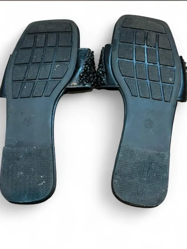 Black Rhinestone Slide Sandals • Glam Sparkle Flats • Size 40 (US 9–9.5) - Image 6