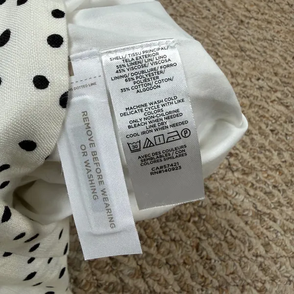 NWT LOFT Polka Dot Linen Blend Midi Skirt White Black Side Zip Slit Size 4 - Image 4