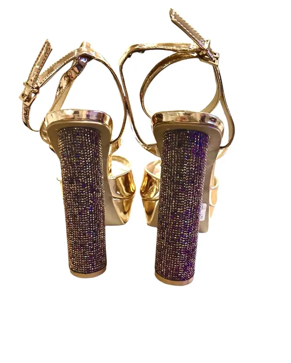 Wild Diva Ankle Strap Patent Rhinestone Wrapped Cylindrical Heels - Image 5