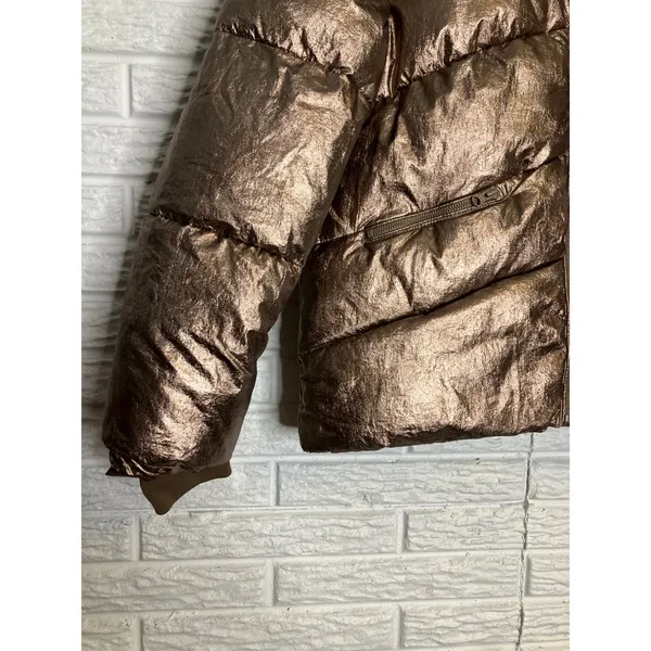 Carre Noir bronze metallic puffer coat women's size medium full‎ zip cozy winter - Image 2