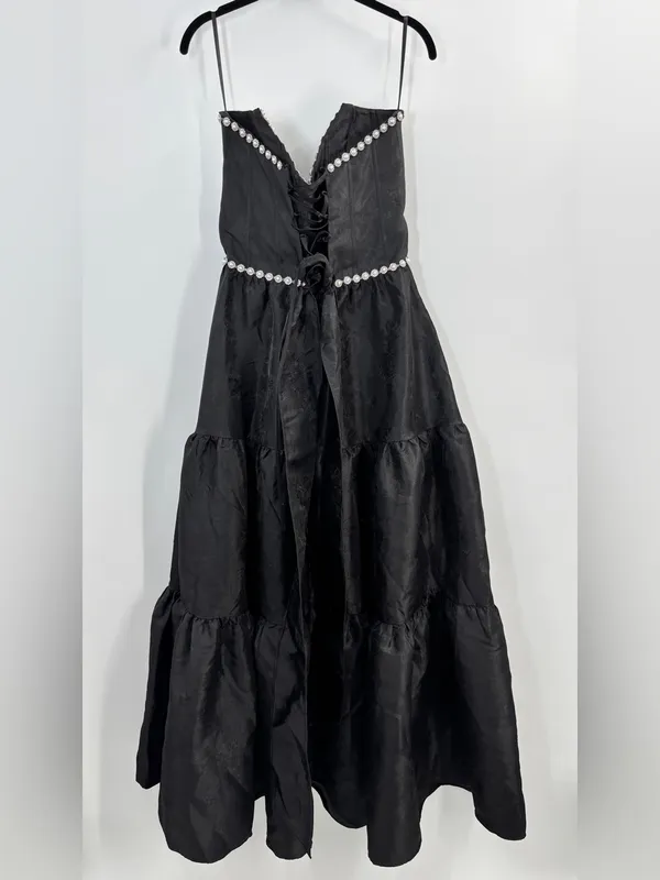 V. Chapman The Vivian Dress in Black Windsor Brocade - Image 5