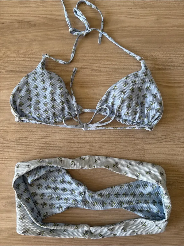 Rhythm. Pale Blue Floral Triangle Bikini Set Size L - Image 5