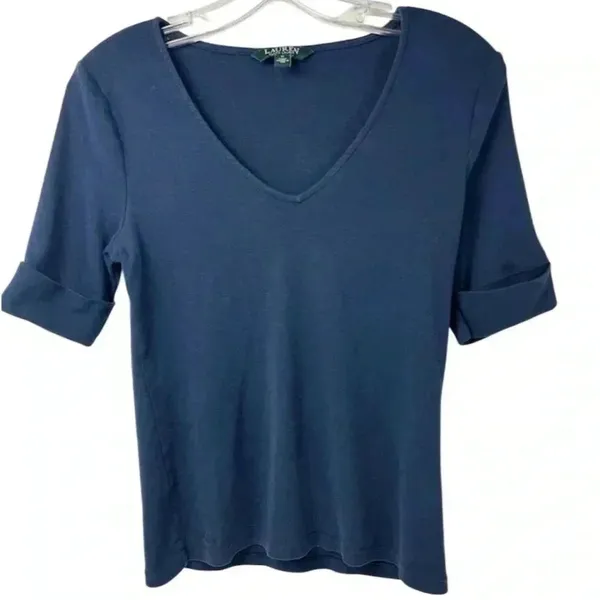 Lauren Ralph Lauren Navy‎ Scoop Neck Blouse- Size Medium - Image 2