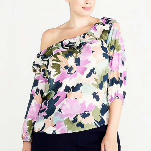 NWT J.Crew Printed Ruffle Convertible Blouse SZ-M - Image 3
