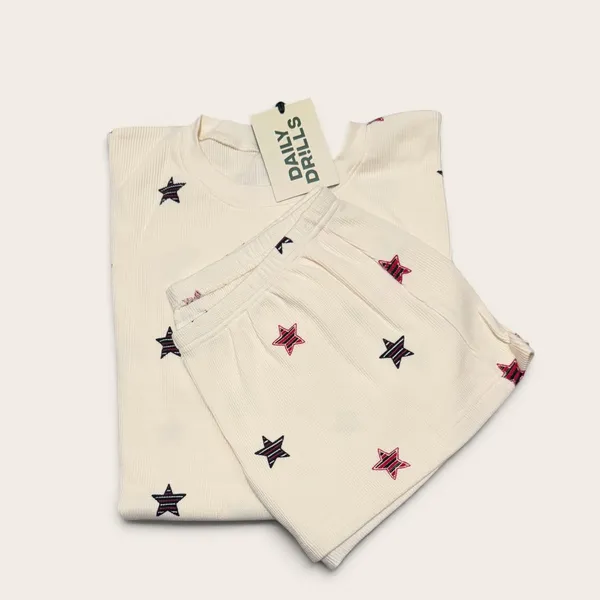 🆕 Daily Drills | Thermal Sleep Set | Cream + Stars | Sz: M/L - Image 7