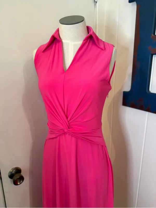Tommy Hilfiger Hot Pink Sleeveless Twist-Waist Midi Dress Sz 2 - Image 3