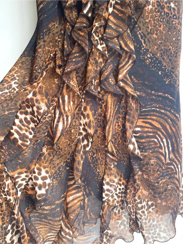 Avenue sleeveless fitted midi dress ruffle front leopard animal print summer 14 - Image 3