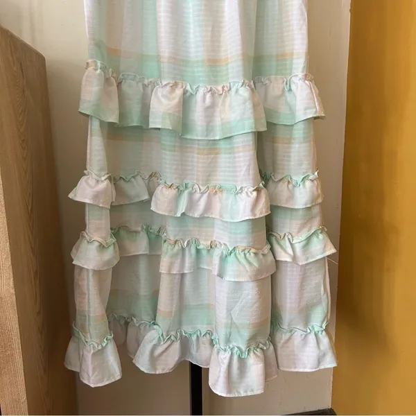 Moon River Tiered Ruffle Smocked Midi Dress Striped Plaid Boho Sleeveless Size S - Image 3