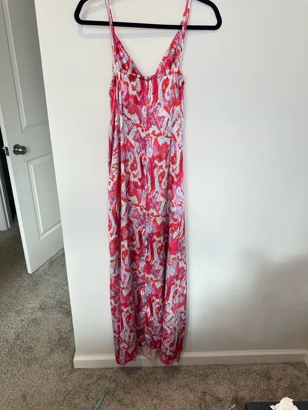 Pilyq Maxi Dress Size M/L Red Print Sleeveless V-Neck - Image 9