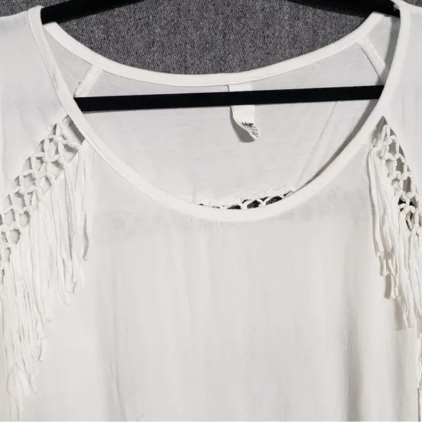 TOKYO DARLING Boho Fringe Crochet Back Peasant Top | Soft Girl Cream Long Sleeve - Image 7