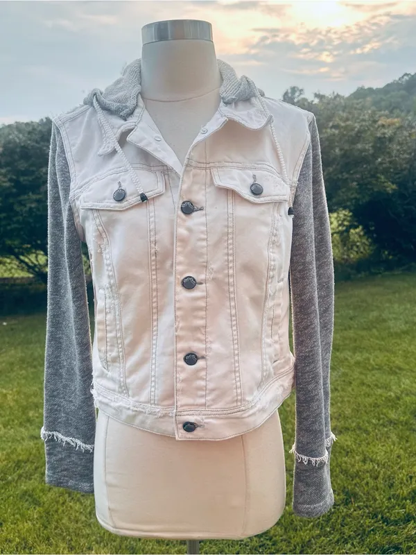 Free People Knit Hooded Denim Jacket - Image 5