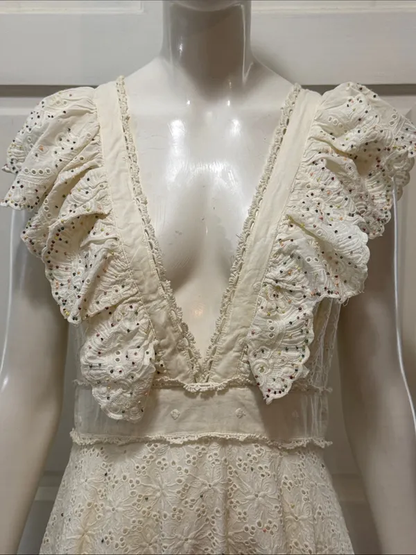 Farm Rio Cotton Beaded Eyelet Mini Dress Size small - Image 5