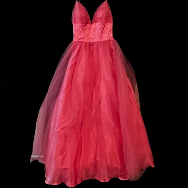 NWT Mauri Simone Coral Pink Beaded Prom Ball Gown Barbie Formal Dress 6 - Image 6