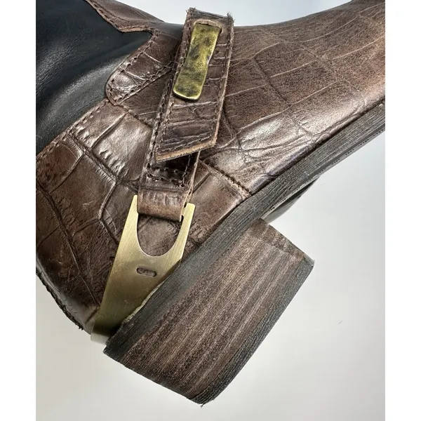 Sam Edelman Juliana Riding Boots Size 8.5M Black Brown‎ Leather Croc Embossed - Image 8